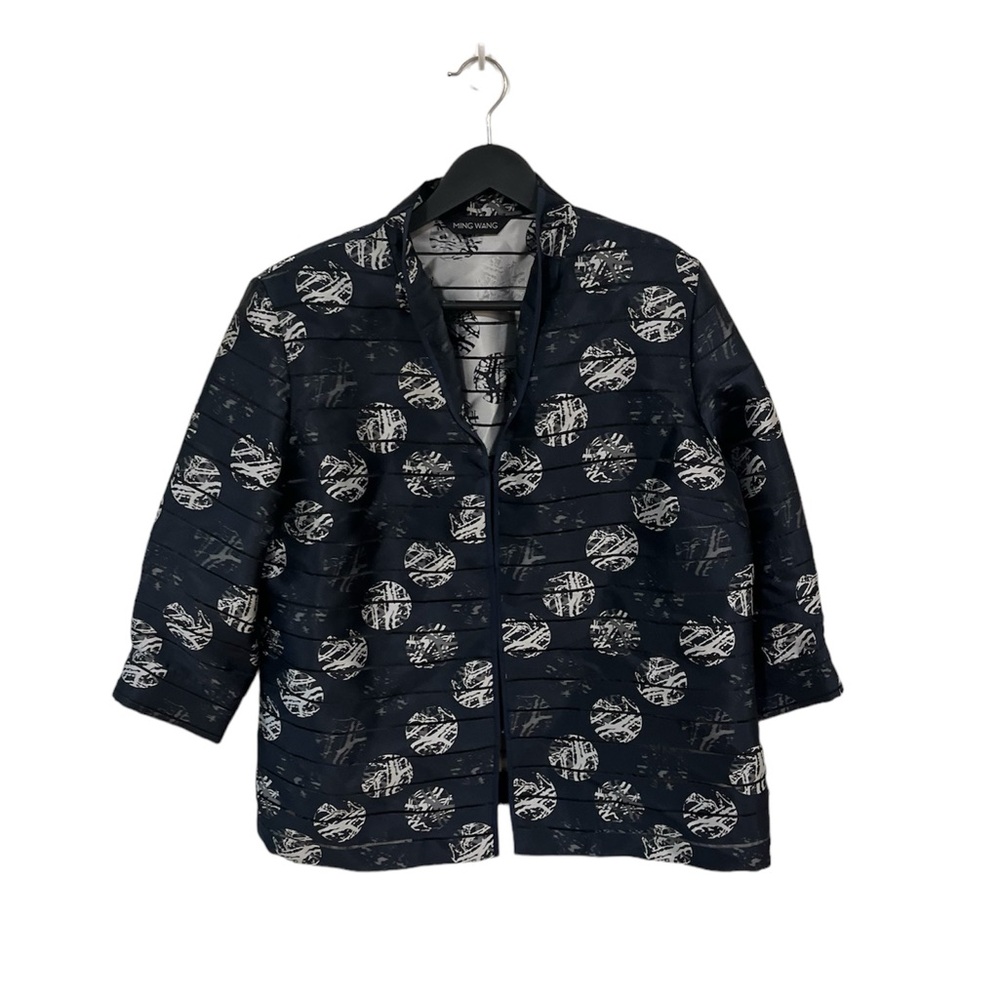 Ming Wang cardigan Blazer Jacket Open Front Black Design large 3/4 sleeve